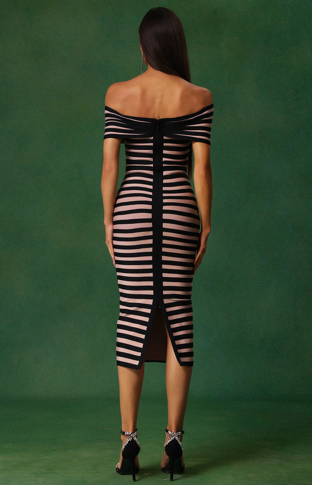 Midnight Çizgi Desenli Elbise