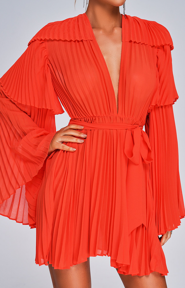 Paprika Glow Piliseli Mini Elbise