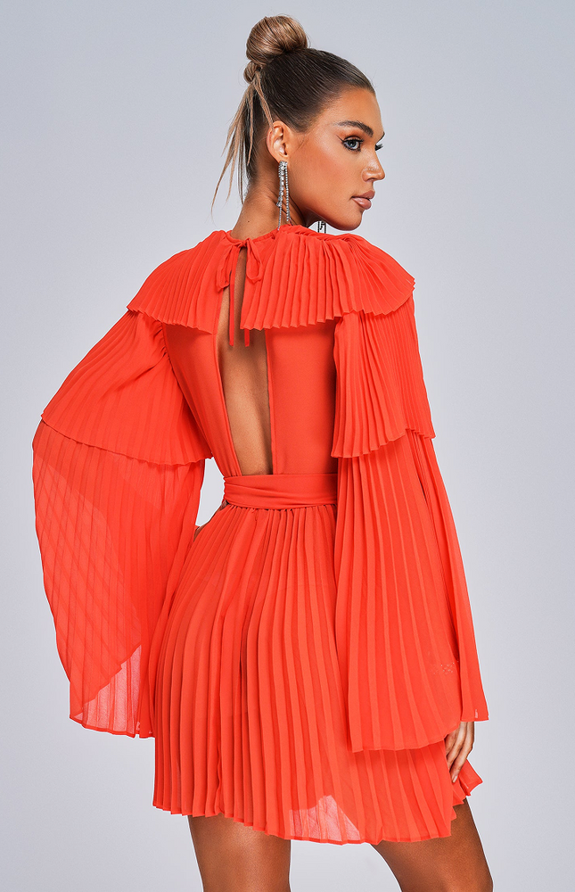 Paprika Glow Piliseli Mini Elbise