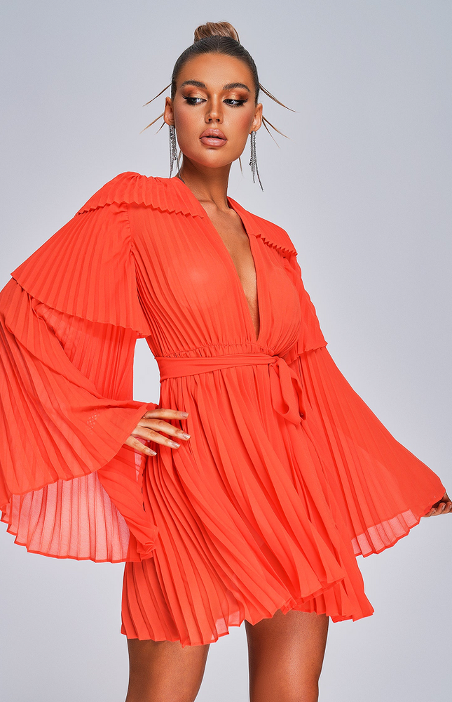 Paprika Glow Piliseli Mini Elbise