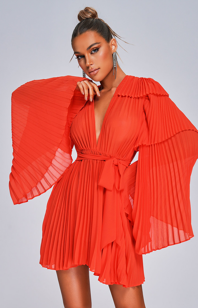 Paprika Glow Piliseli Mini Elbise