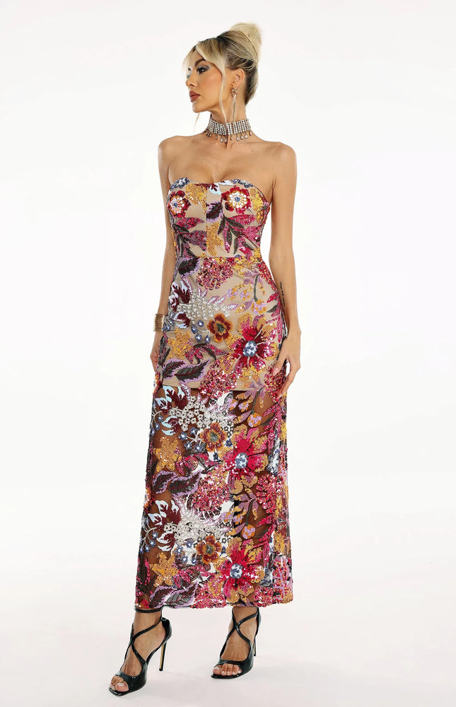 Satu Floral Glitter Maxi Elbise