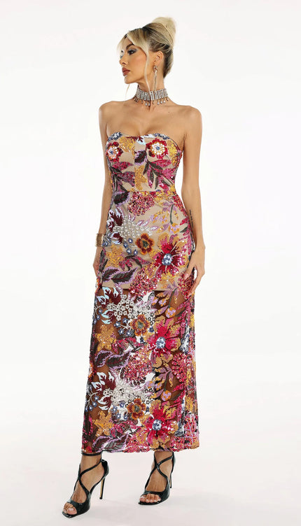 Satu Floral Glitter Maxi Elbise