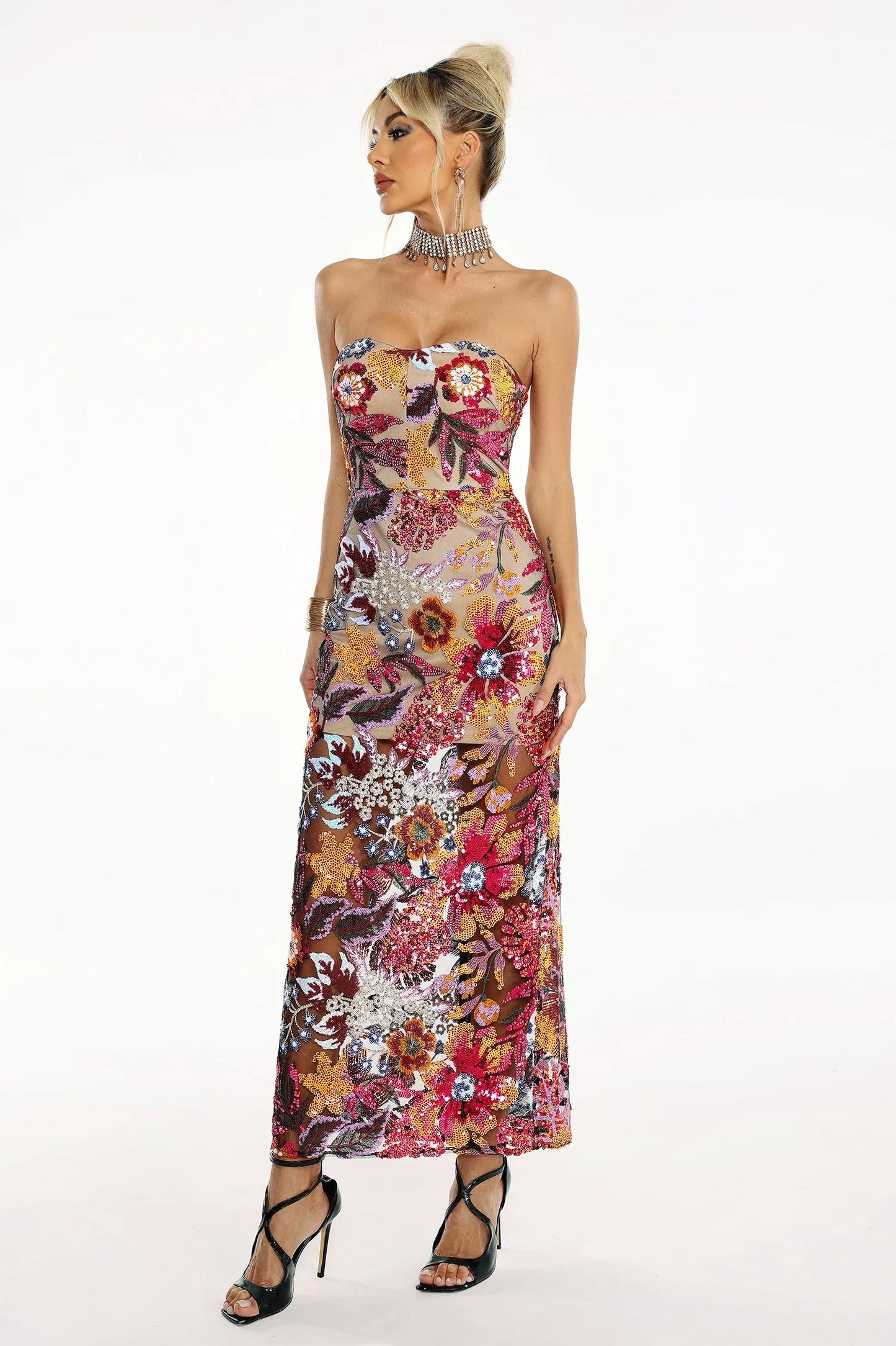 Satu Floral Glitter Maxi Elbise