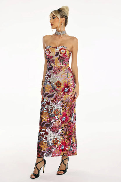 Satu Floral Glitter Maxi Elbise