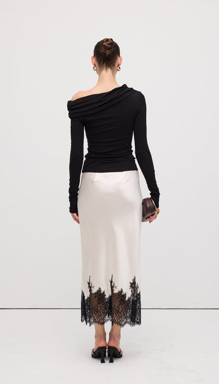 Dantel Saten Midi Etek
