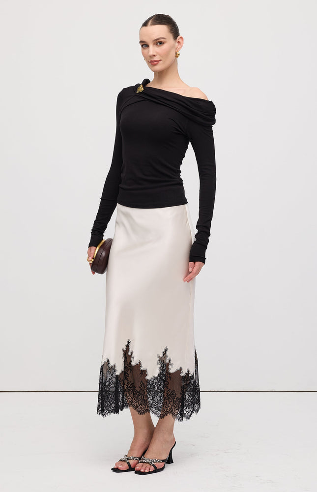 Dantel Saten Midi Etek