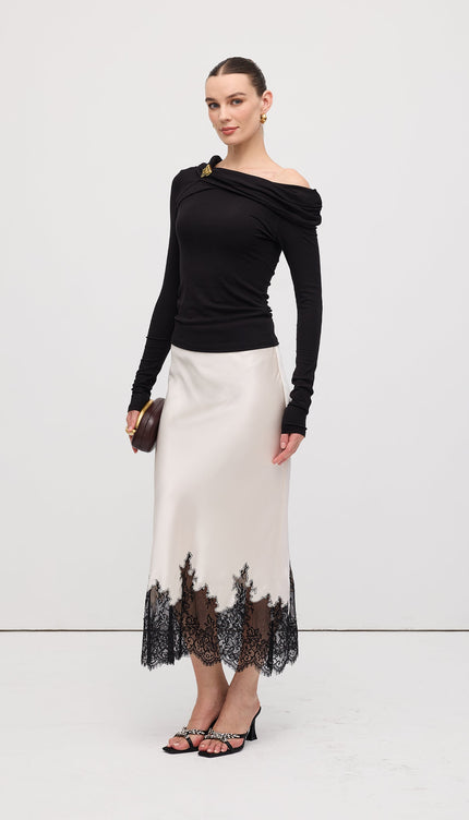 Dantel Saten Midi Etek