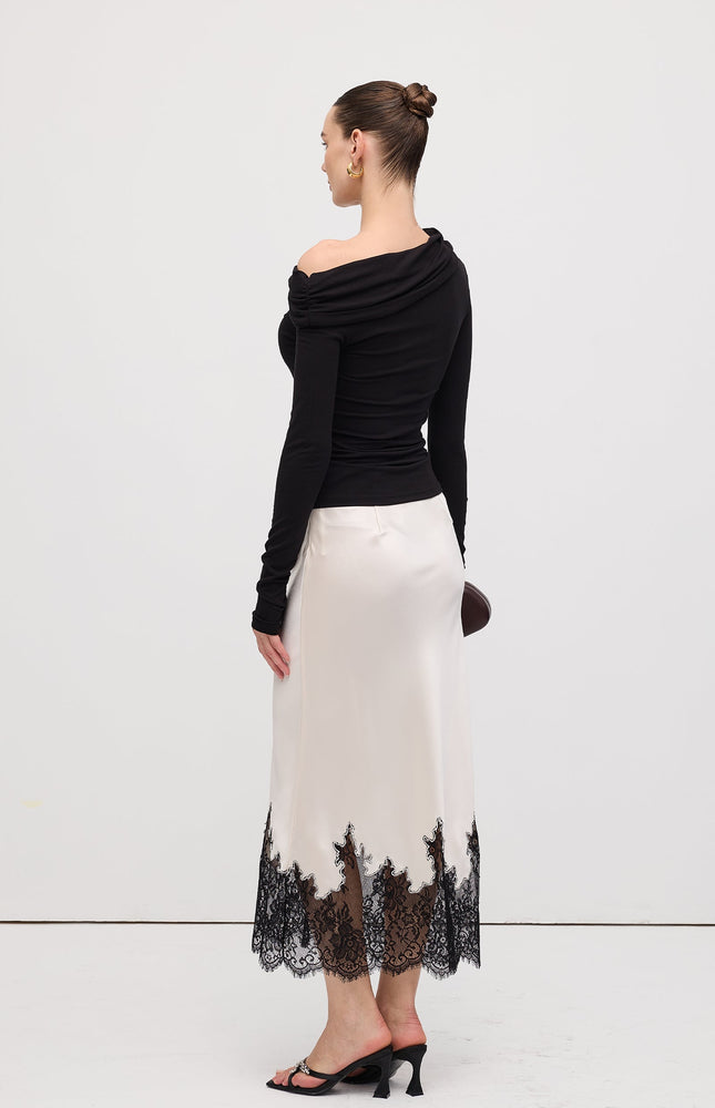 Dantel Saten Midi Etek