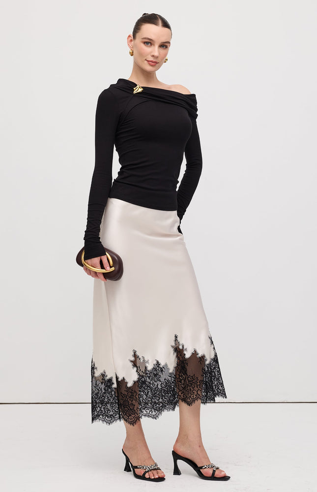 Dantel Saten Midi Etek