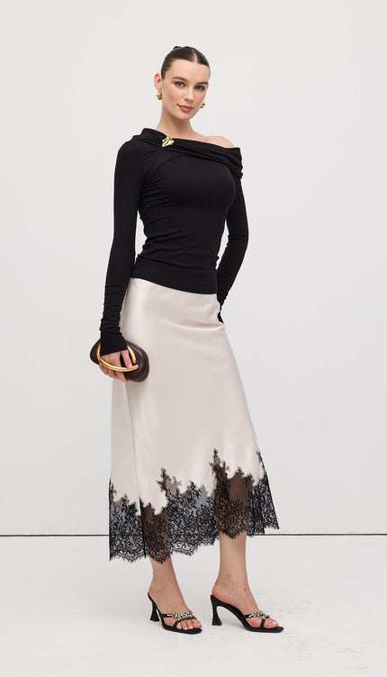 Dantel Saten Midi Etek