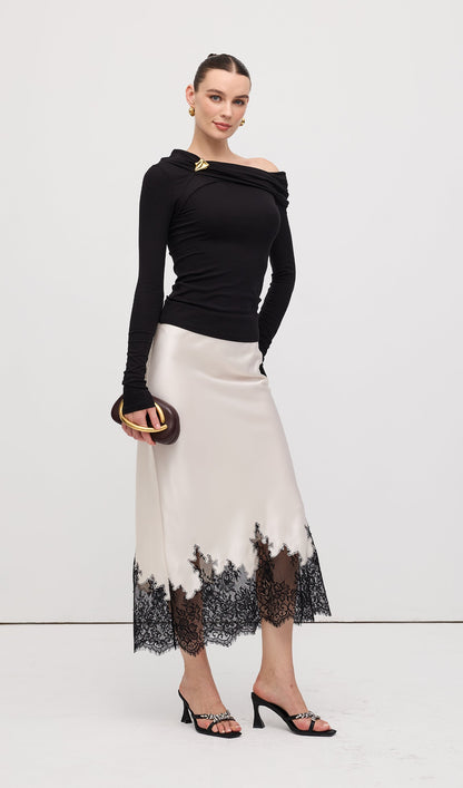 Dantel Saten Midi Etek