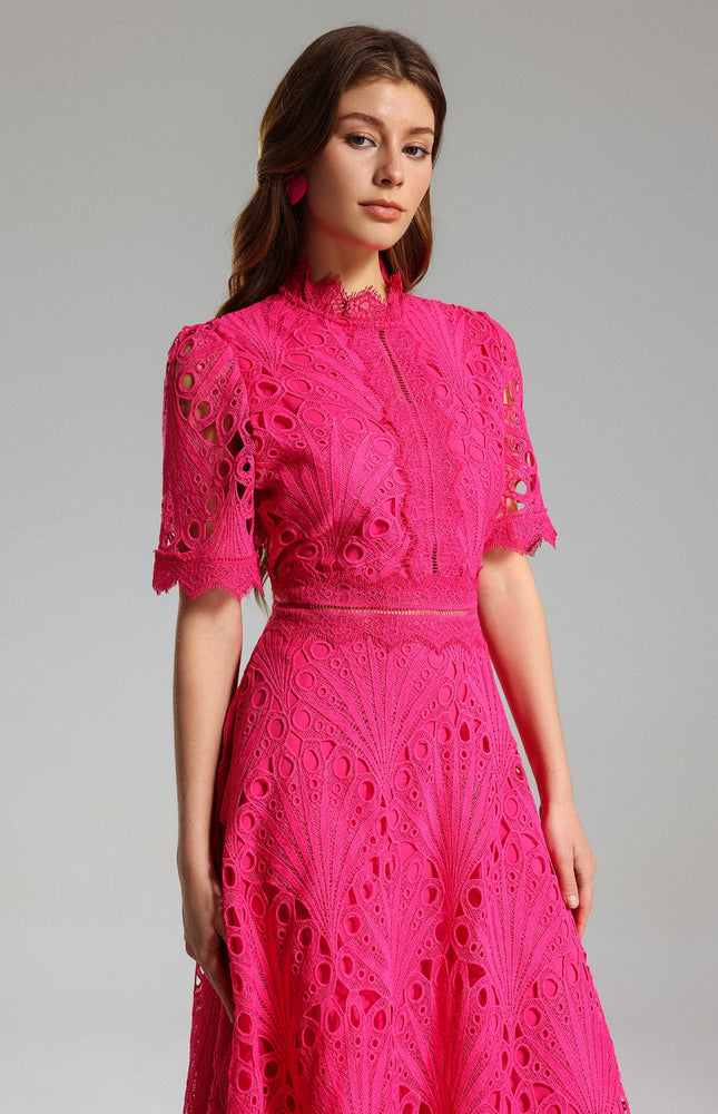 Fuşya Elegance Midi Elbise