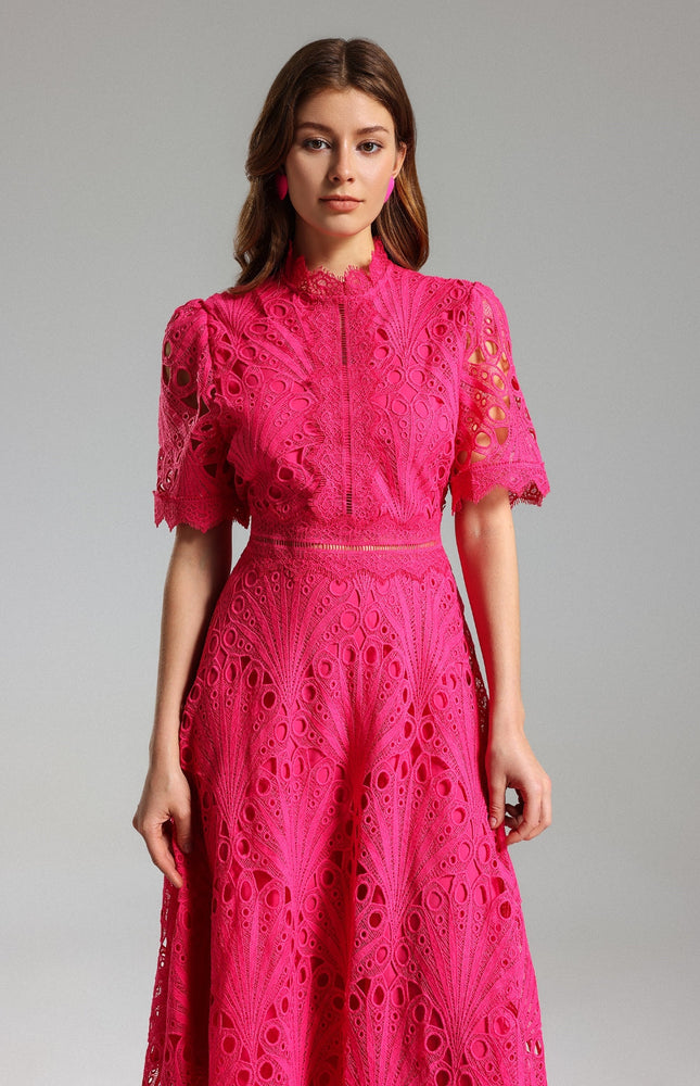 Fuşya Elegance Midi Elbise