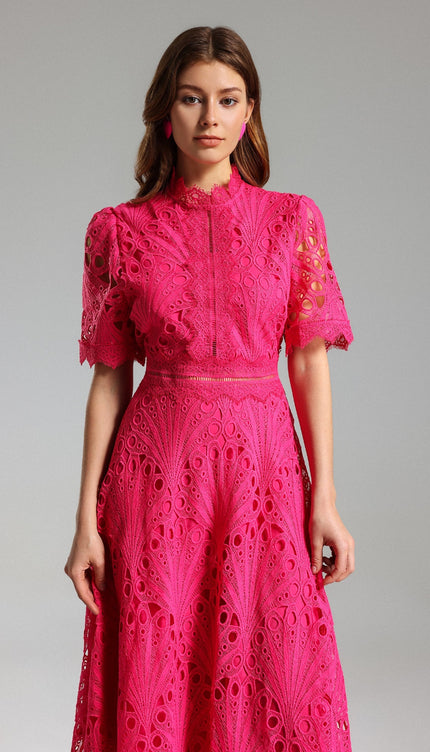 Fuşya Elegance Midi Elbise