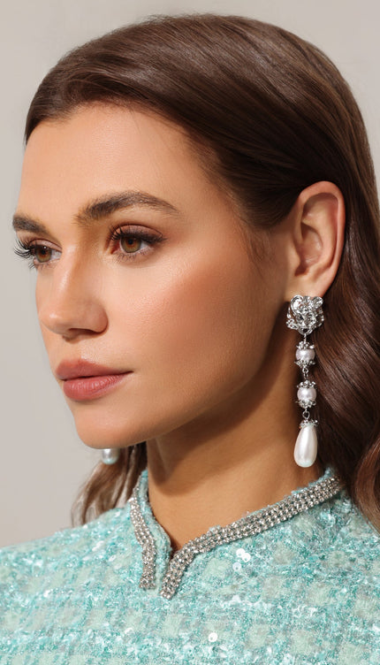 Teray İnci Püsküllü Asimetrik Küpeler