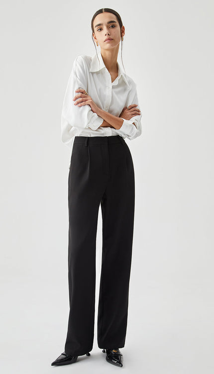 Düz Paça Pileli Pantolon