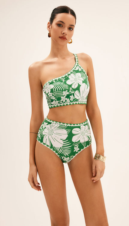 Tek Omuzlu Çiçekli Bikini Takımı