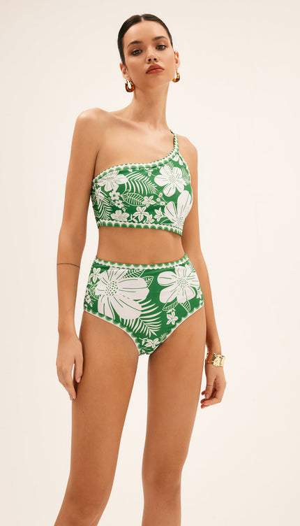 Tek Omuzlu Çiçekli Bikini Takımı