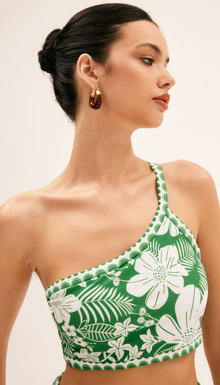 Tek Omuzlu Çiçekli Bikini Takımı