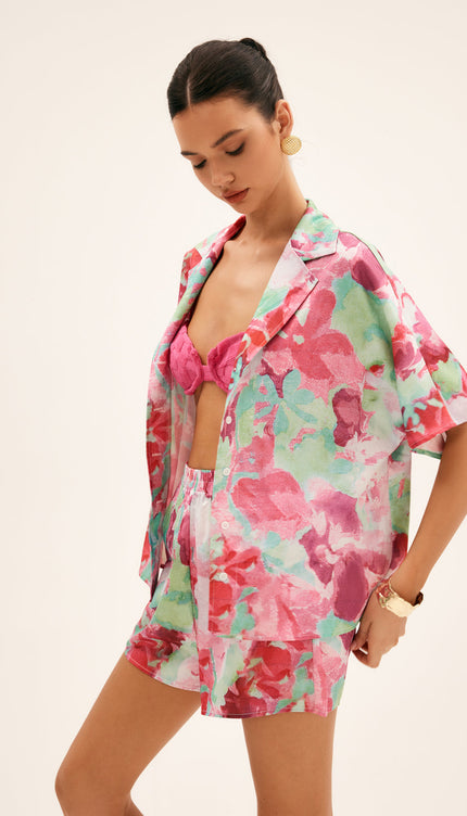 Çiçek Desenli Şort Takım