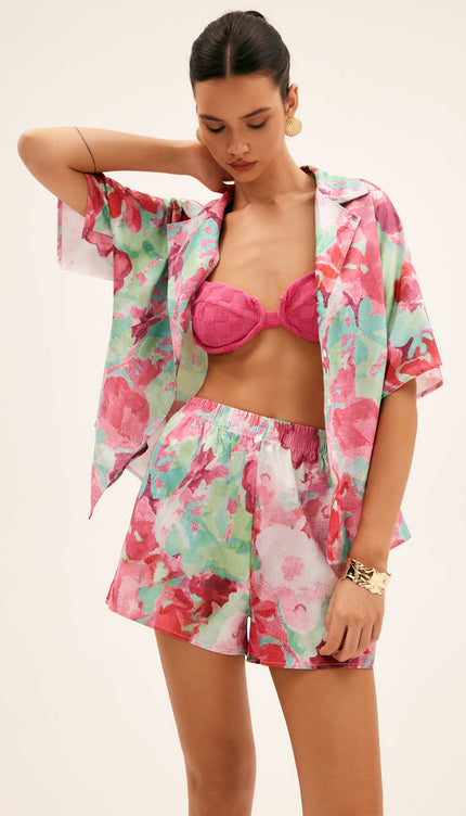 Çiçek Desenli Şort Takım