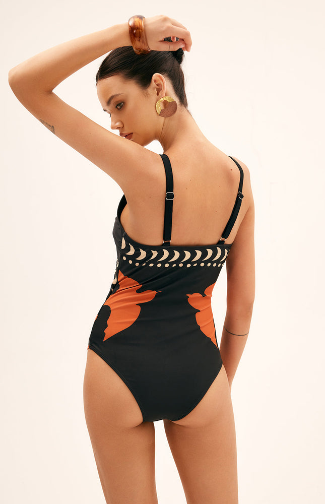 Kuş Baskılı Kesik Tek Parça Mayo