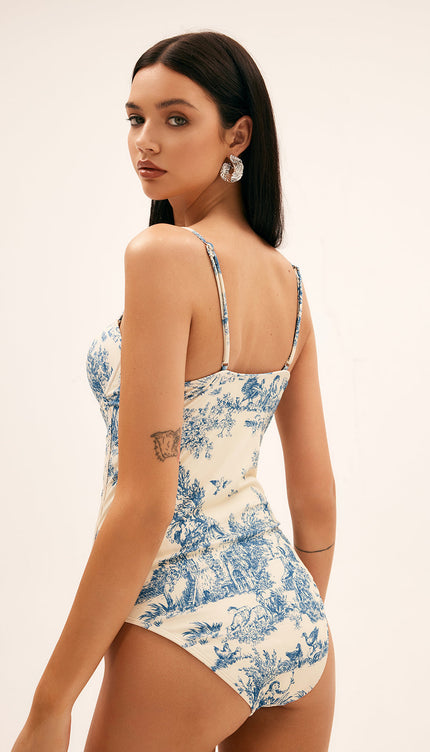 Baskılı Askılı Tek Parça Mayo