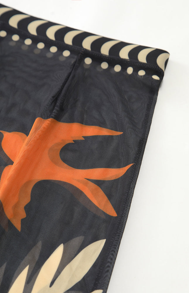 Kuş Desenli File Örtülü Maxi Etek