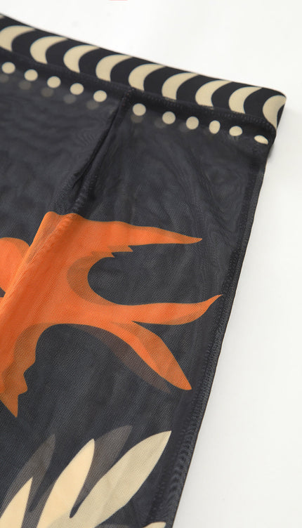 Kuş Desenli File Örtülü Maxi Etek