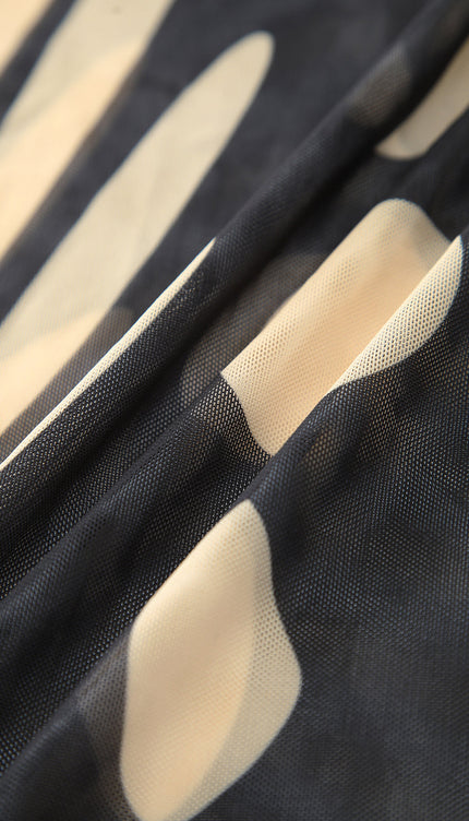 Kuş Desenli File Örtülü Maxi Etek