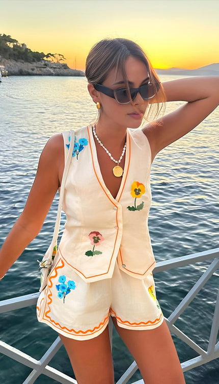 Çiçek Nakışlı Tank Şort Takım