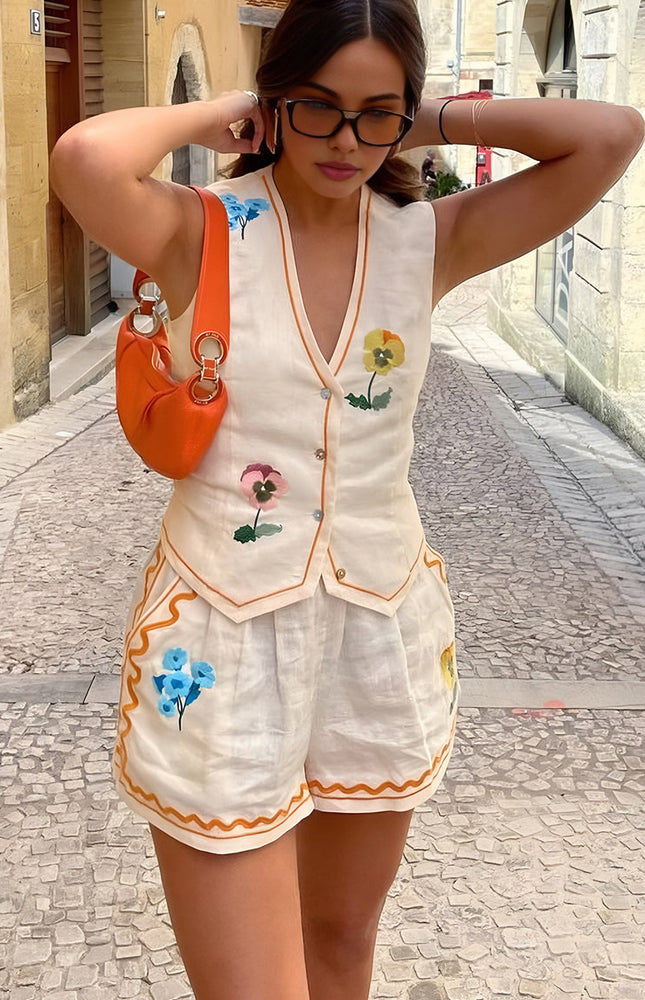 Çiçek Nakışlı Tank Şort Takım