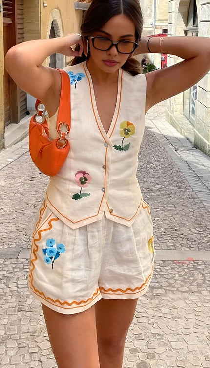 Çiçek Nakışlı Tank Şort Takım