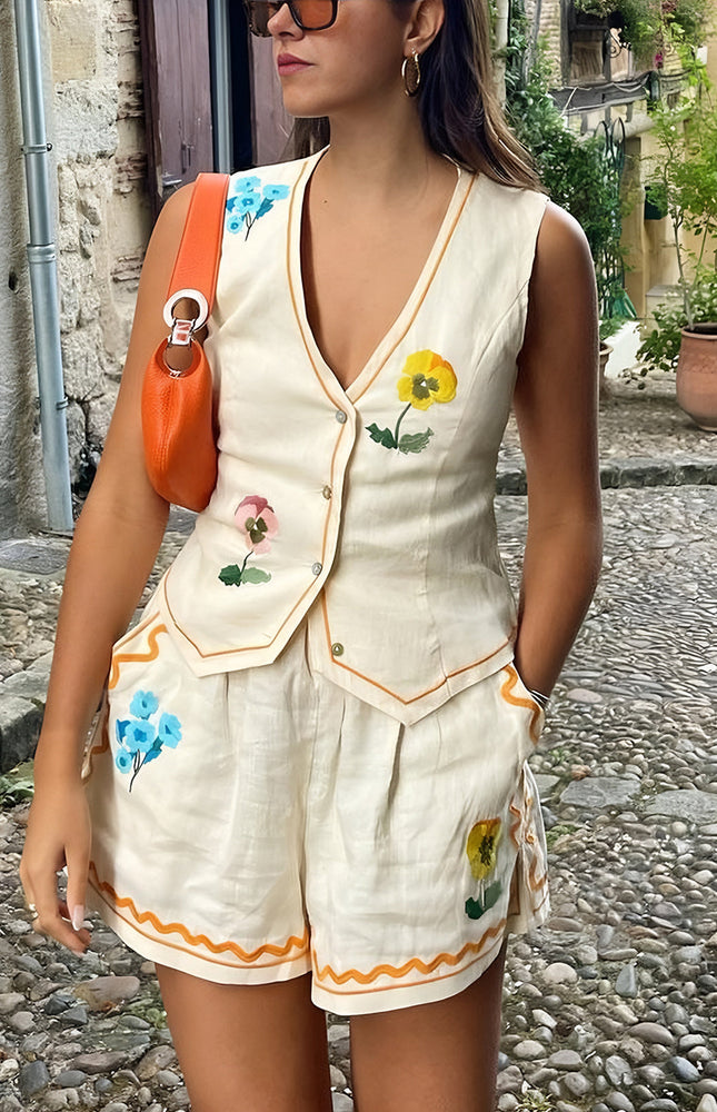 Çiçek Nakışlı Tank Şort Takım