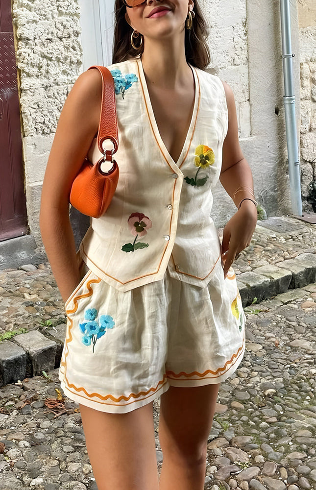 Çiçek Nakışlı Tank Şort Takım