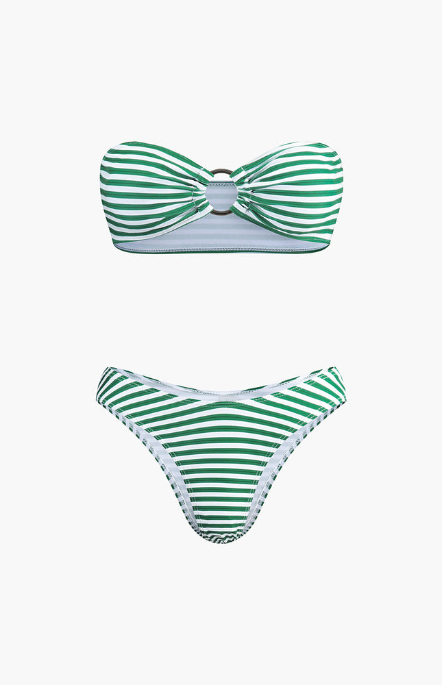 Örtü Etekli Çizgili Bikini Takımı