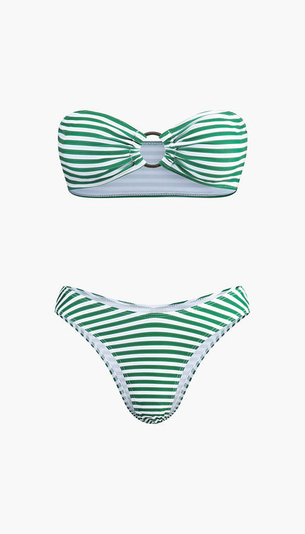 Örtü Etekli Çizgili Bikini Takımı