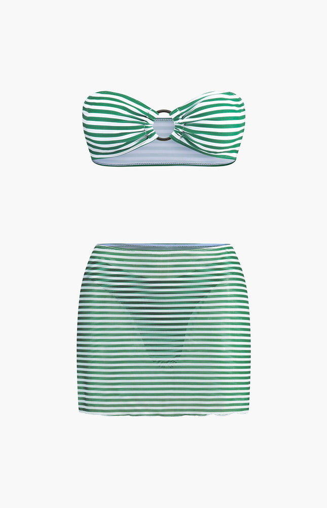 Örtü Etekli Çizgili Bikini Takımı