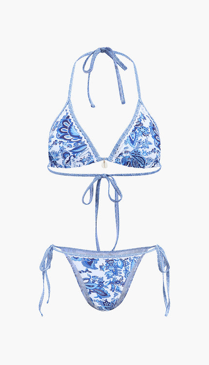 Baskılı Halter Bağlama Bikini Seti