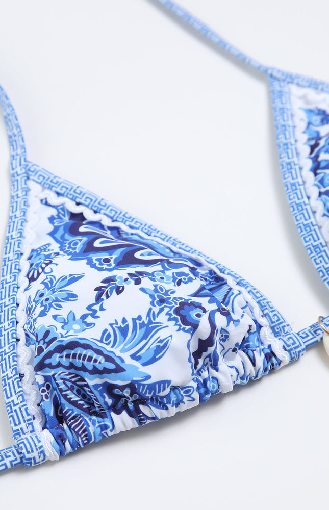 Baskılı Halter Bağlama Bikini Seti