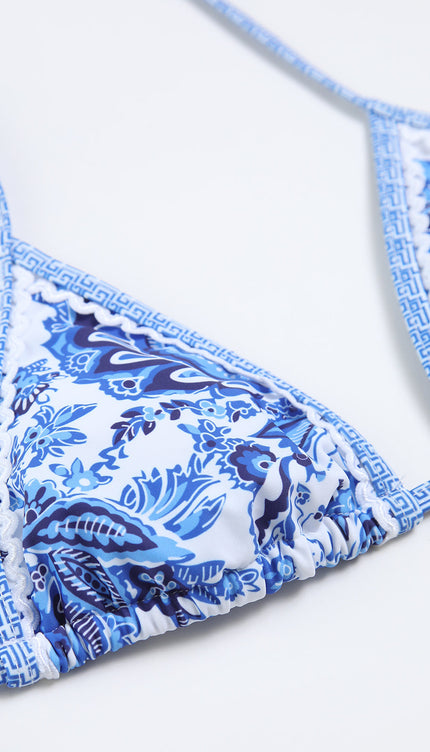 Baskılı Halter Bağlama Bikini Seti