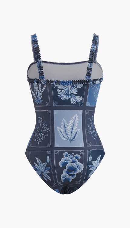 Bitki Desenli Tek Parça Mayo