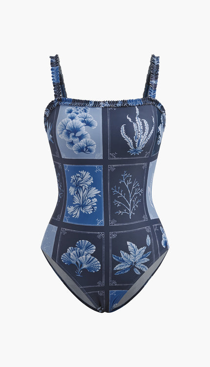 Bitki Desenli Tek Parça Mayo