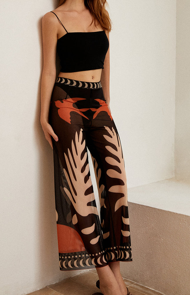 Kuş Desenli Şeffaf File Pantolon