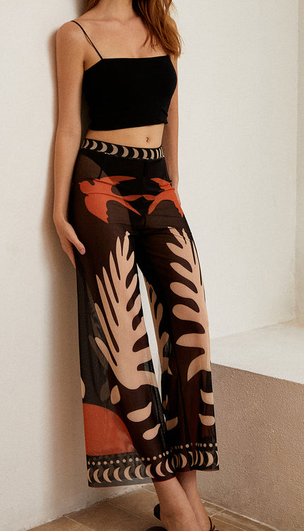 Kuş Desenli Şeffaf File Pantolon