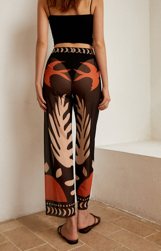 Kuş Desenli Şeffaf File Pantolon