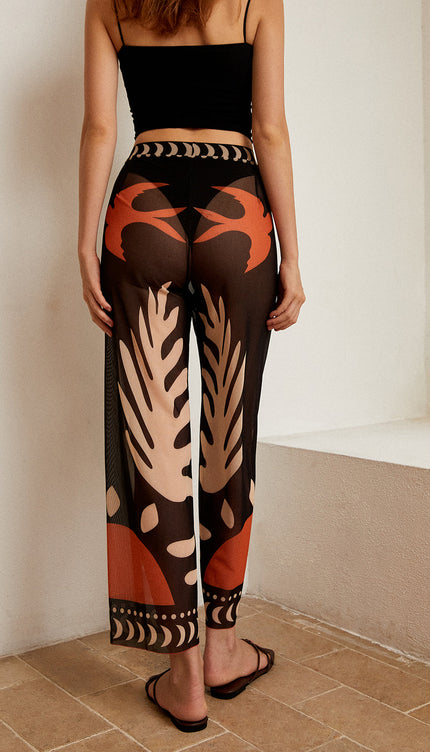 Kuş Desenli Şeffaf File Pantolon