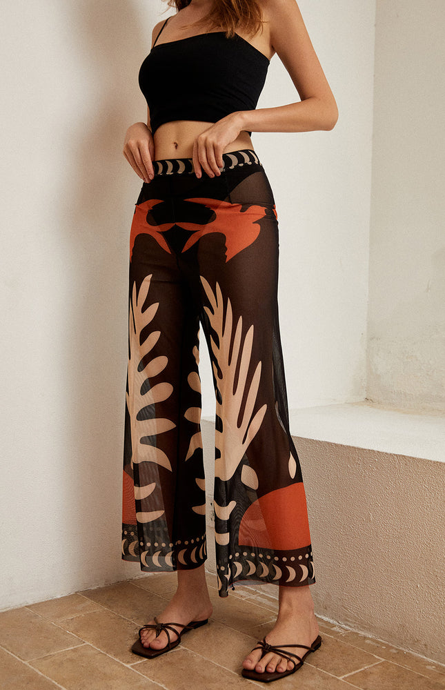 Kuş Desenli Şeffaf File Pantolon