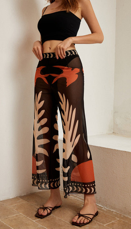 Kuş Desenli Şeffaf File Pantolon